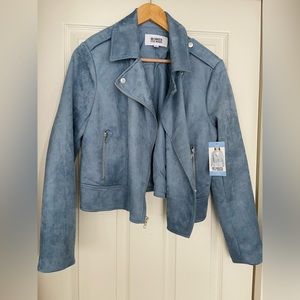 BB Dakota Faux Suede Moto Jacket Size L Blue/Grey